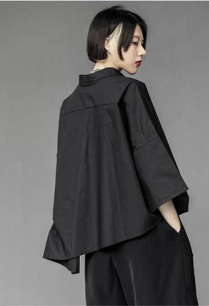 Black Korean Asymmetric Shirt