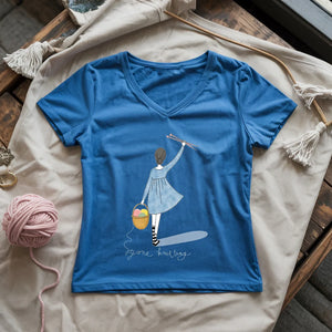 Gone Knitting Lady V-neck