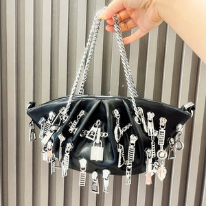Weirdcore Zipper Charm Shoulder Bag