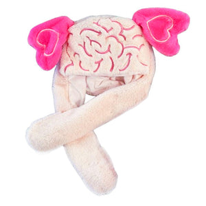 Fluffy Brain Hat with Heart Ears