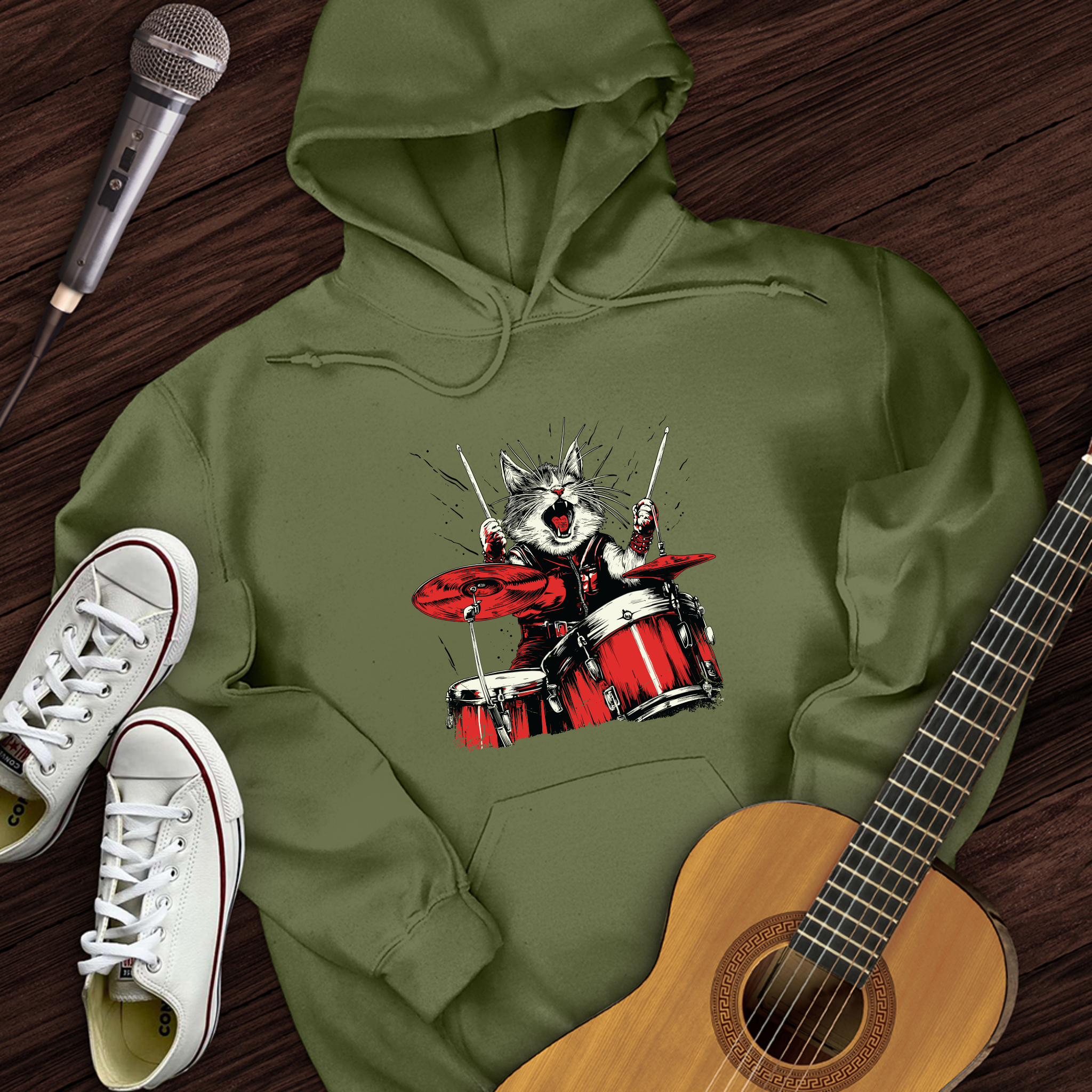 Cat Playing Drums Hoodie
