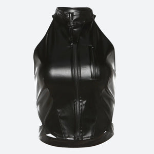 Cyberpunk Faux Leather Zip Up Top