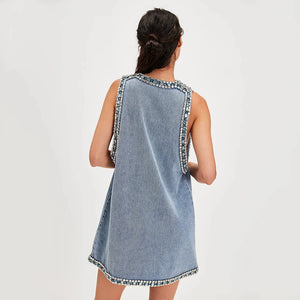 Deep V Denim Mini Dress