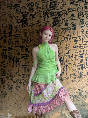 Fairycore Floral Ruffled Top