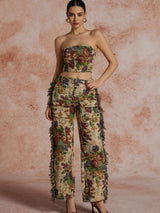 Floral Tapestry Bustier & Pants Two Piece Set