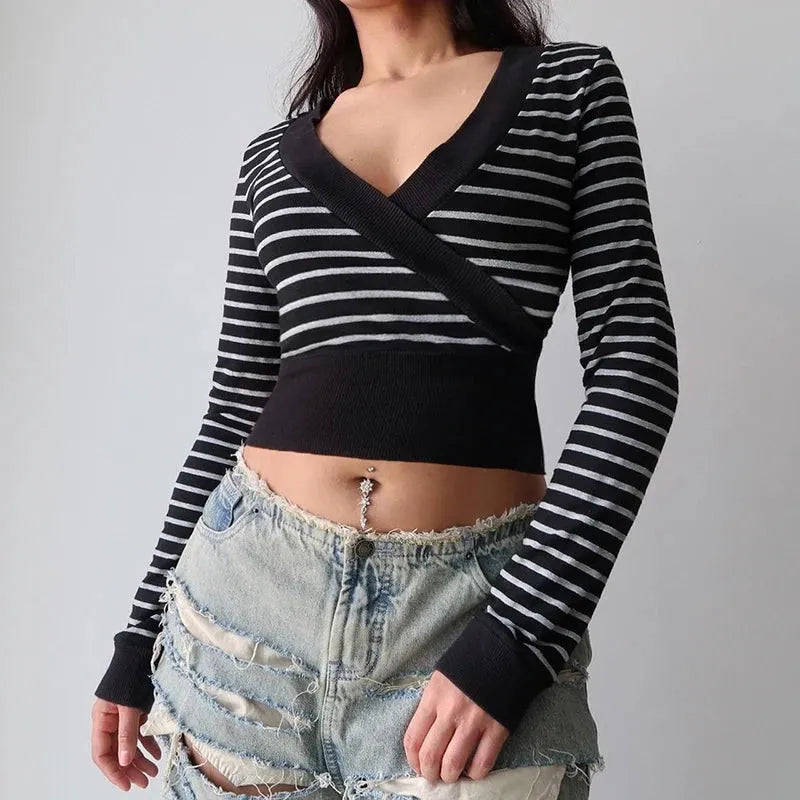 Grunge Striped Wrap Crop Top