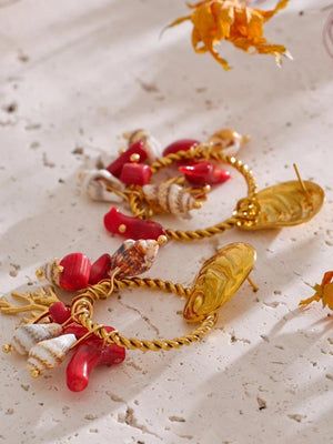 Seashell Beaded Hoop Earrings