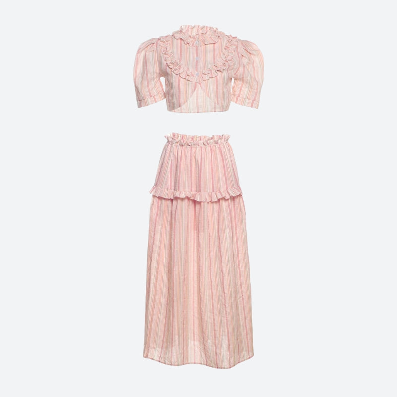 Soft Girl Striped Crop Top & Maxi Skirt Two Piece Set