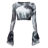 Futuristic Flare Sleeves Mesh Top