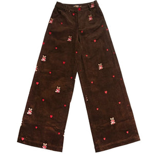 Bear Embroidery Cord Pants