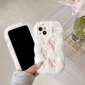 Bow Embroidery Fluffy iPhone Case