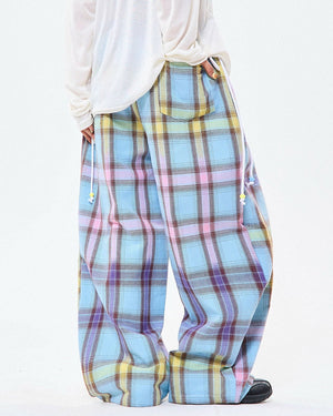 Bubblegum Plaid Wide Leg Pants