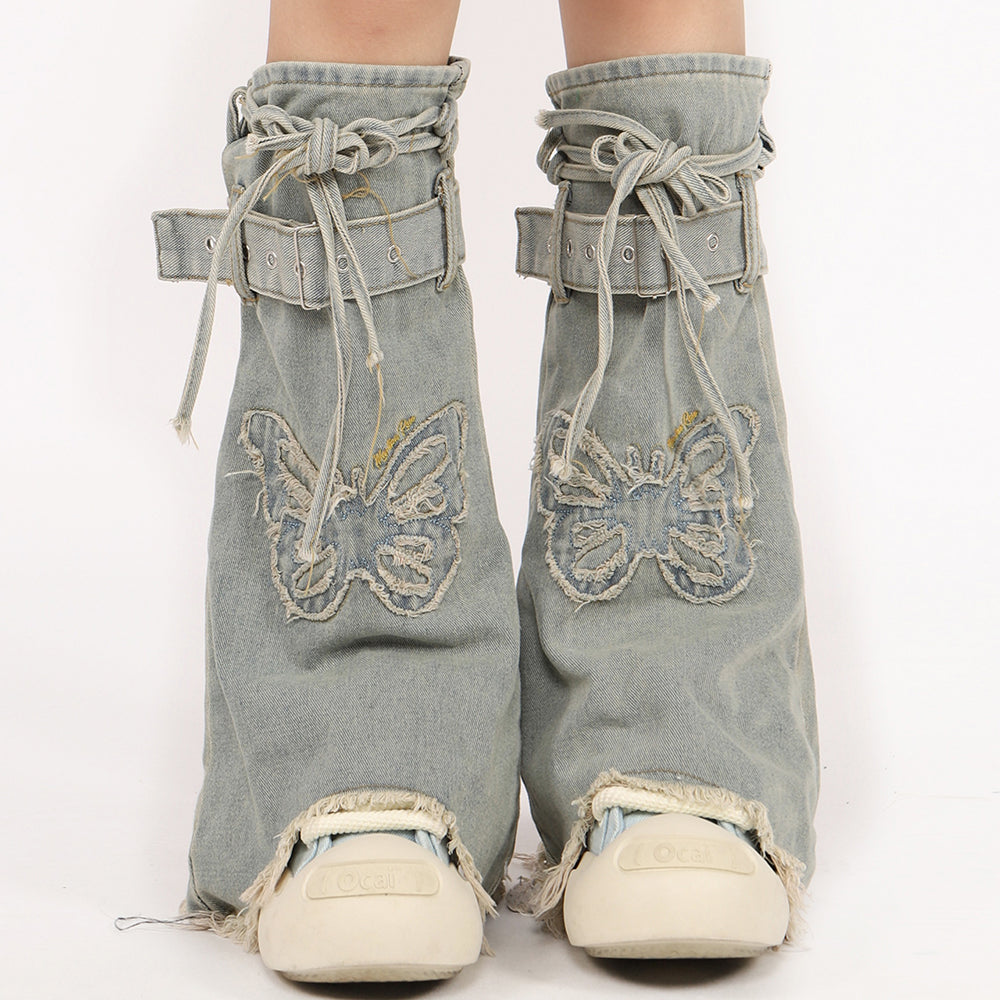 Butterfly Patch Y2K Denim Leg Warmers