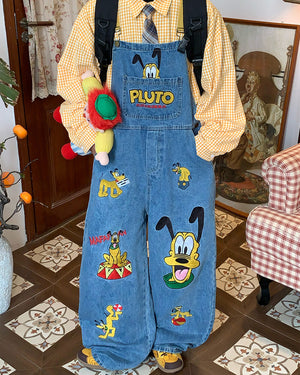 Cartoon Embroidery Denim Overalls