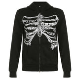 Chain Skeleton Print Grunge Hoodie