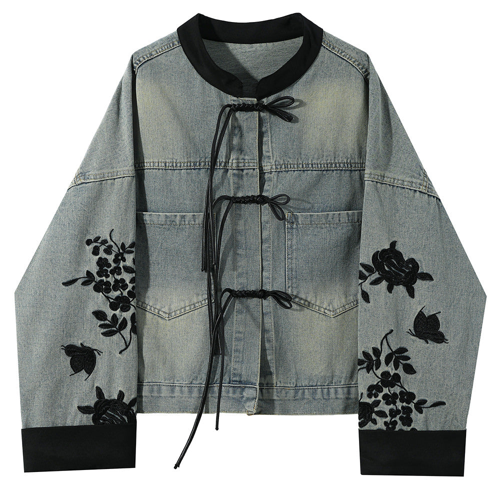 Chinese Style Embroidered Denim Jacket