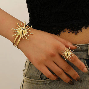 Gold Sun Bracelet and Ring Set