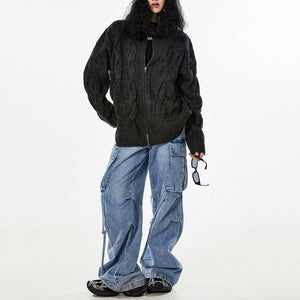 Grandpa Style Cable Knit Zip Jumper