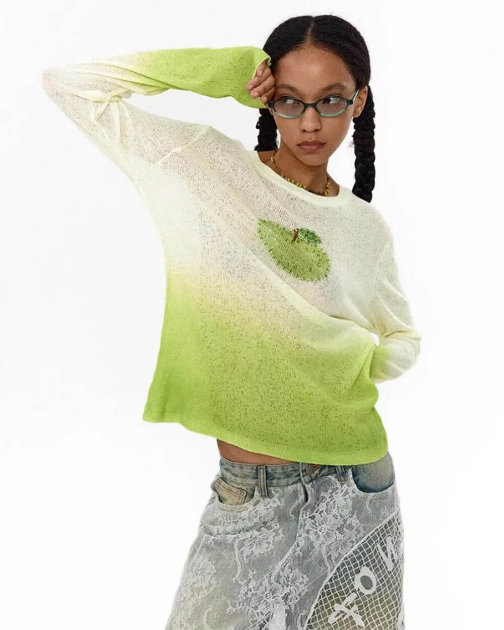Green Apple Gradient Knit Top