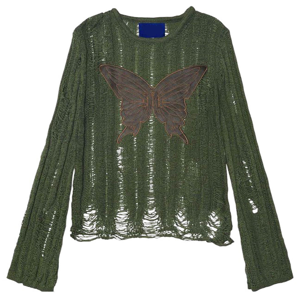 Grunge Aesthetic Butterfly Knit Top