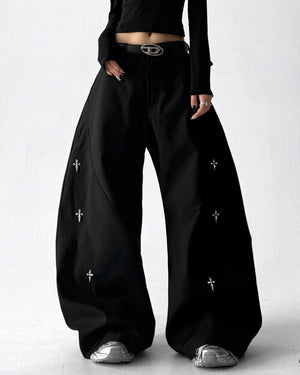 Grunge Aesthetic Cross Pendant Trousers
