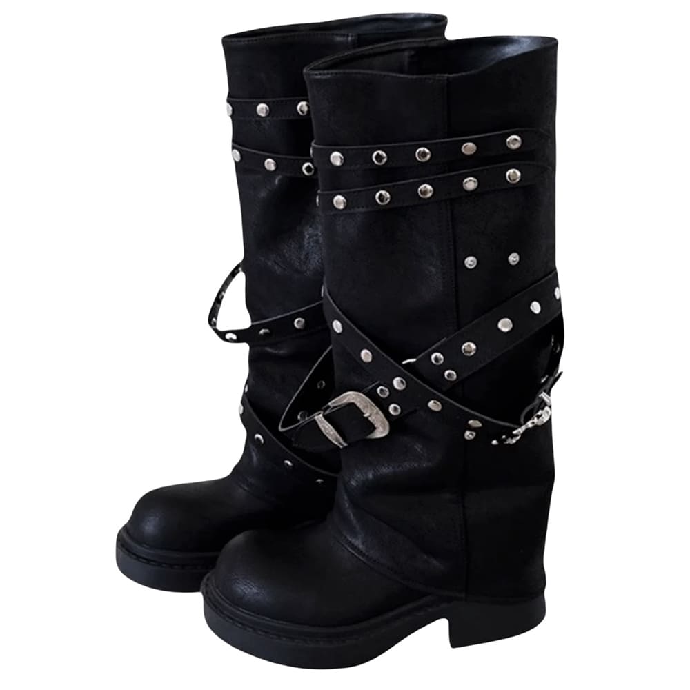Grunge Sleaze Combat Buckle Boots