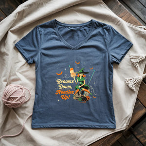 Broom Down, Needles Up Lady V-neck
