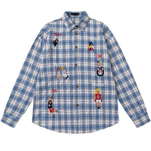 Indie Aesthetic Embroidered Plaid Shirt