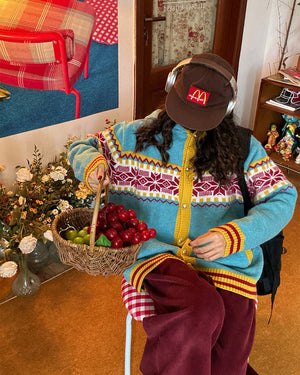 Lemon Chalet Pattern Cardigan