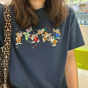 Navy Blue Dwarfs Embroidered T-Shirt