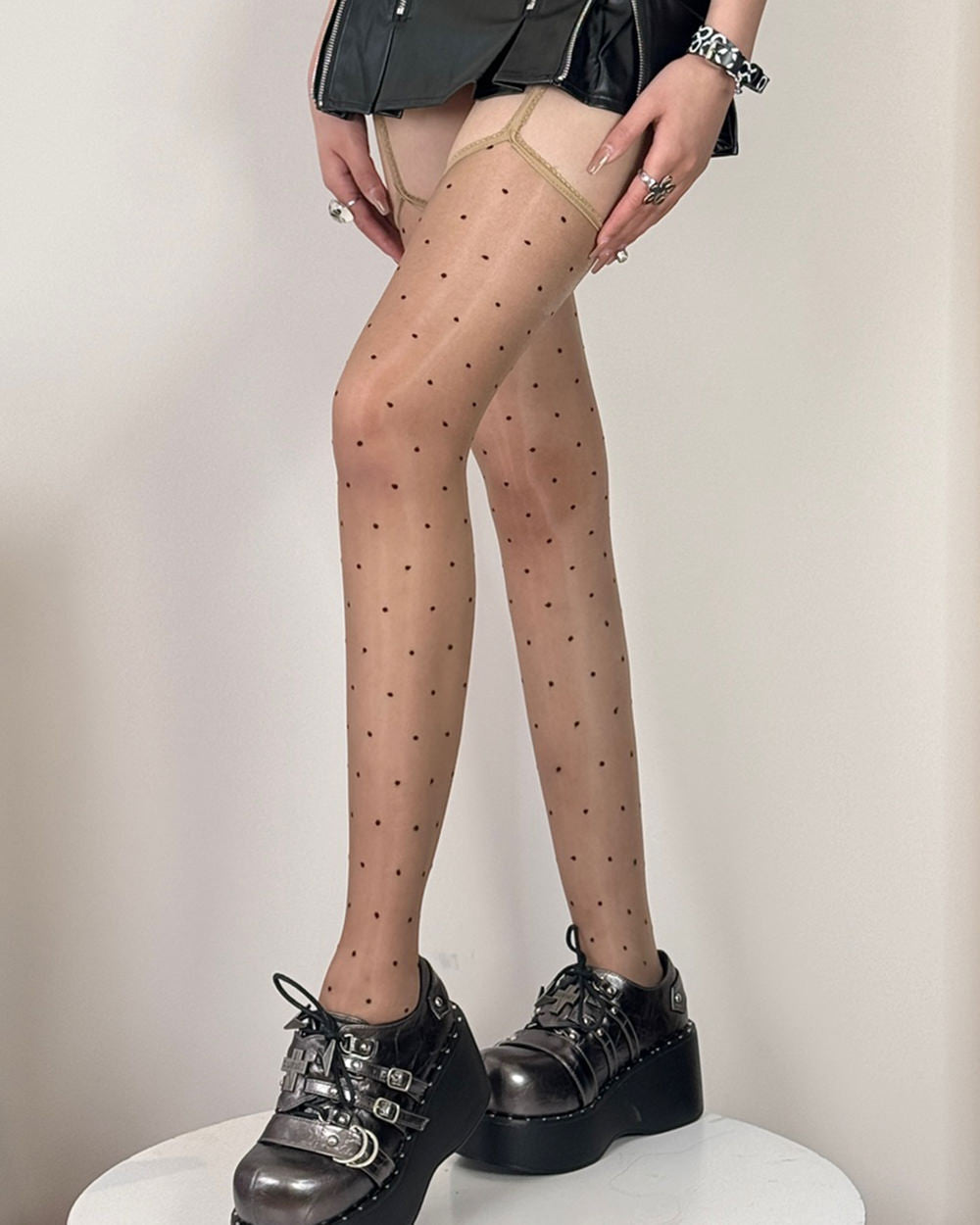 Polka Dot Suspender Tights