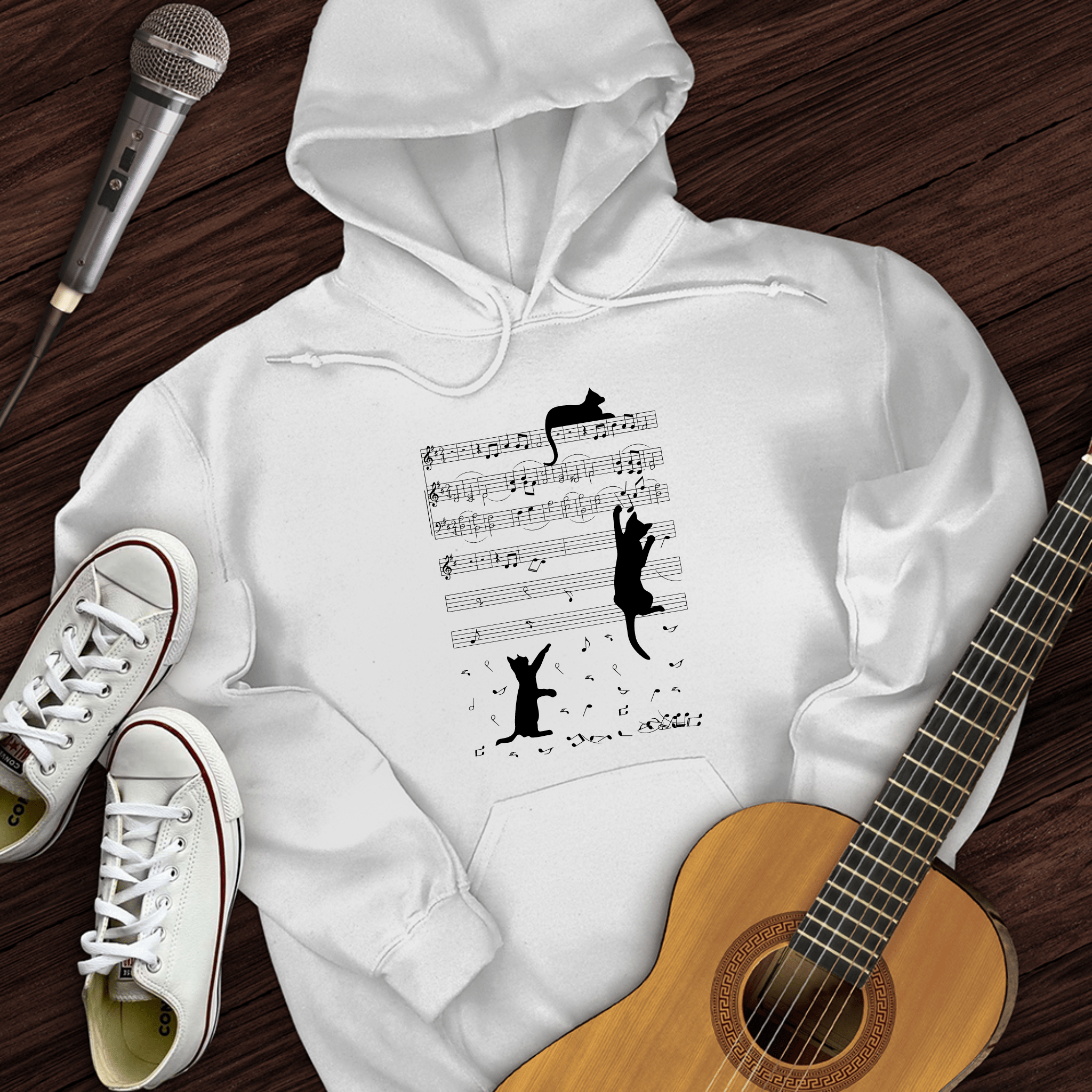 Climbing Cat On Musical Note Hoodie