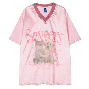 Puppy & Kitten Print Satin Jersey
