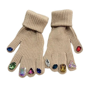 Rhinestone Knit Gloves