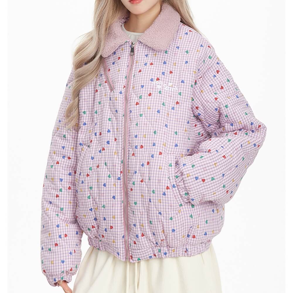 Soft Girl Pink Heart Pattern Jacket