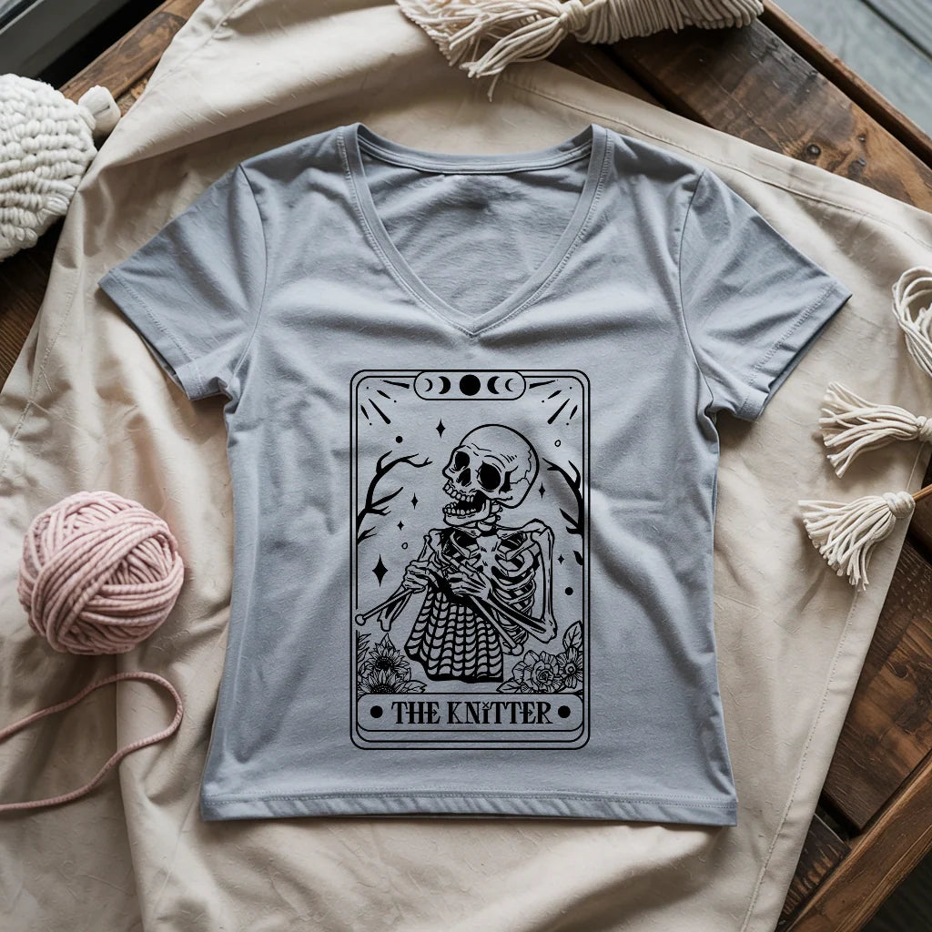 Knitter Tarot Card Lady V-neck