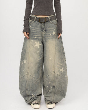 Loose Fit Star Pattern Baggy Jeans