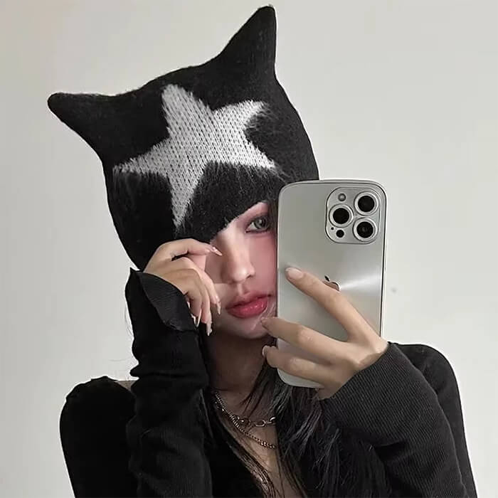 Star Print Cat Ear Hat