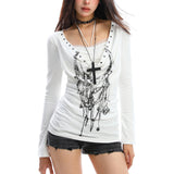 Y2K Chain Print Long Sleeve Top
