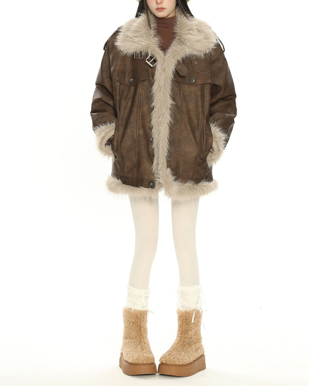 Y2K Fur Trim Aviator Jacket