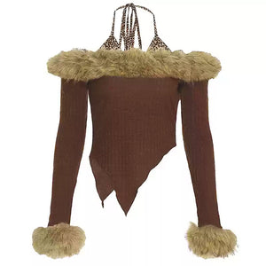 Y2K Fuzzy Off-Shoulder Top