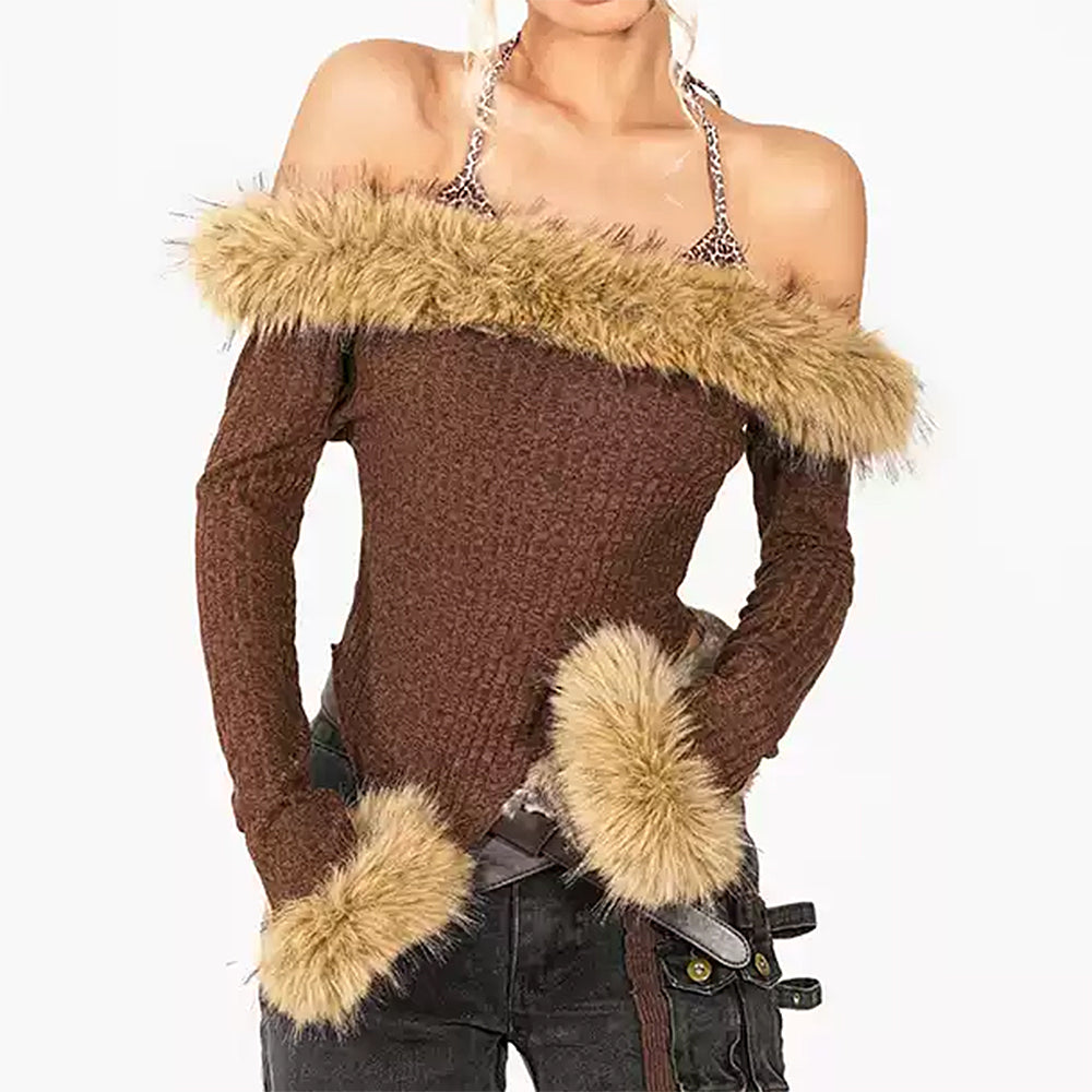 Y2K Fuzzy Off-Shoulder Top