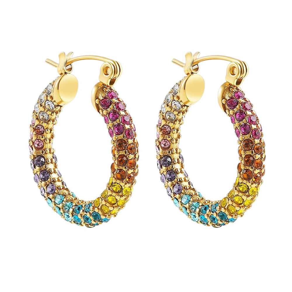 Y2K Rainbow Crystal Hoop Earrings